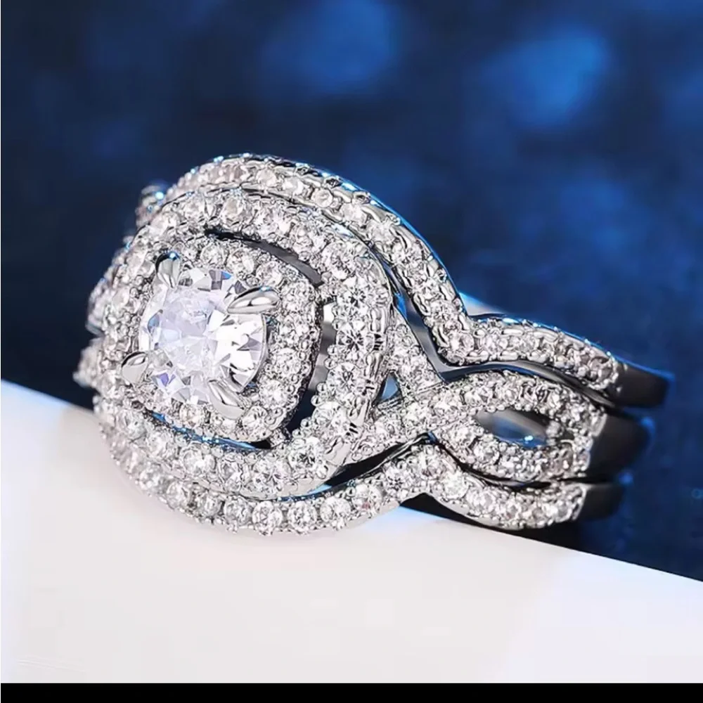 Sparkly CZ Elegant Silver Diamond Ring Wedding  Size 10